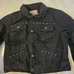 2.1 Denim Jacket Black With Black Studs And Distressed Spots %100 Cotton